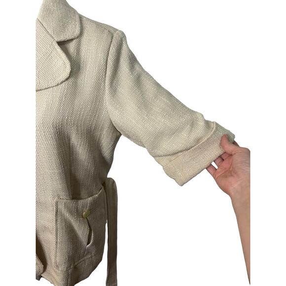NWT Anthropologie Bishop + Young belted Ivory tweed jacket - Medium - Picture 3 of 11